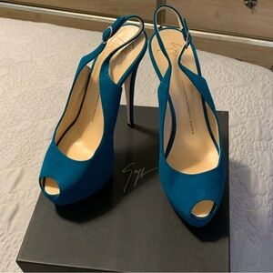 Giuseppe Zanotti Blue Suede Slingback Heels